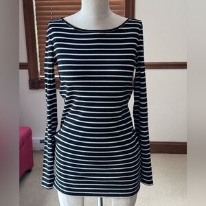 White House Black Market Monochrome Striped Top